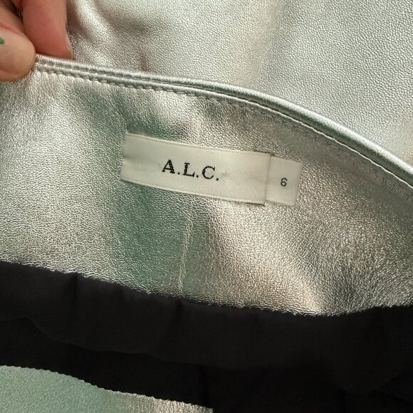 A.L.C. silver leather ruffle detail mini skirt size 6 - Picture 4 of 5
